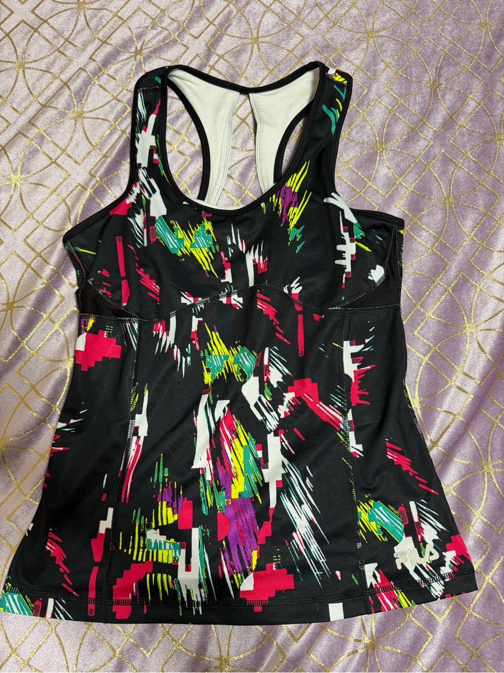 💥 WOMENS FILA Racerback Athletic Tank with Neon Abstract Print